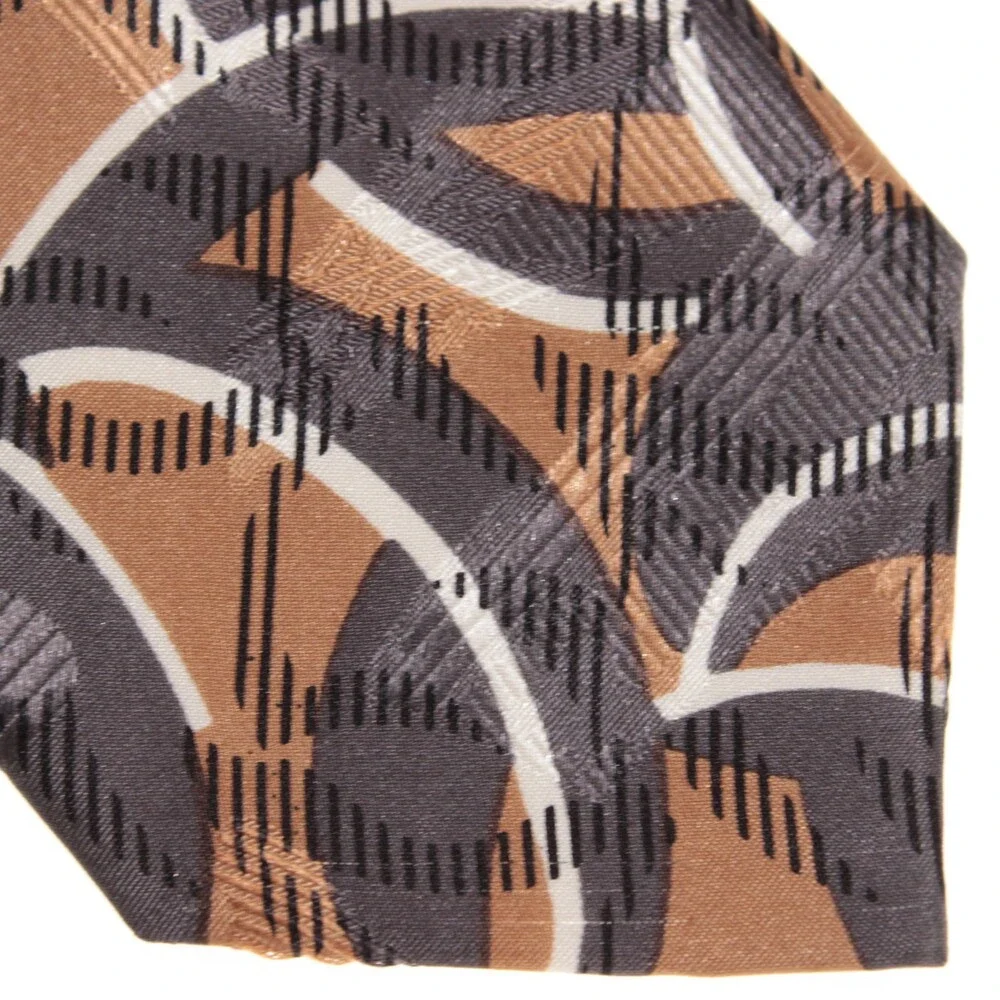 Italo Ferretti NWT Neck Tie in Brown / Gray / White Abstract Print 100% Silk